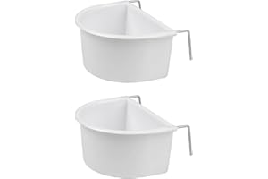 OTKARXUS 2 ciotole per uccelli a forma di D, in plastica, con gancio, per gabbia per pappagalli, mangiatoia per acqua, cibo, accessori per piccoli uccelli, calopsitte, bianco, 2 pezzi