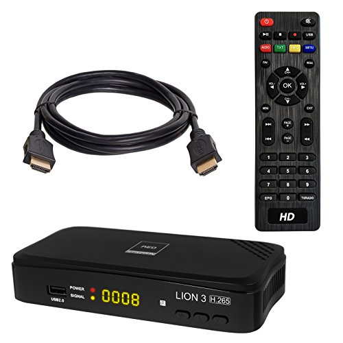 HB DIGITAL DVB-T/T2 SET: Opticum Lion 3 HD H.265 HEVC DVB-T/T2 Receiver + HDMI Kabel mit Ethernet Funktion und vergoldeten Anschlüssen (Full HD, HEVC/H.265, HDTV, HDMI, USB 2.0 DVBT DVBT2 DVB-T2)