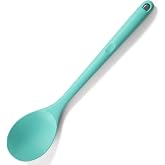 U-button long silicone spoon 315 C heat resistant Aqua Sky 13.3 inch solid cooking spoon non stick seamless kitchen serving spoon for mixing stirring pouring scoops