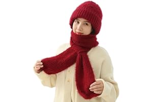 LUCKKY Integrated Ear Protection Windproof Cap Scarf, Winter Warm Knitted Hat Scarf, Thickening Beanie Hat Scarf, Winter Hat Scarf Set for Women