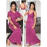 Indiatrendzs Women's Nighty 2 Pcs Satin Pink Night Wear Set