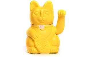 DIMINUTO CIELO Gato de la Suerte chino - Lucky Cat - Maneki Neko. AMARILLO LIMÓN, L (12x9x18cm)