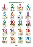 Fragenbär-Lernposter: Zahlen und Mengen von 1 bis 20 (in der Schulbuch-Druckschrift) M 50 x 70 cm: Gerollt, matt folienbeschichtet, abwischbar (Lerne mehr mit Fragenbär) by 