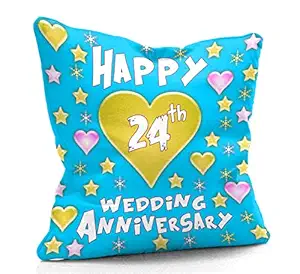 DreamVio Happy 24th Anniversary Cushion,Pillow for Gifting on Birthday's & Wedding to Couple,Husband, Wife, Friends Color : Sky Blue (12 x 12 inch)
