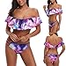 Produktbild Bikini-set Hffan Damen Rüschen Druck Schulterfrei Crop Tops Reizvolle Bademode + Vintage Farbdruck Badeshorts Mode Swimwear Beachwear Badeanzug Niedrig Taille Bademode Bathing Suits (Multicolour, L)