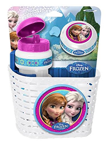 3tlg Disney Frozen die Eiskönigin Kinder Fahrrad Lenker Korb + Sport Trinkflasche + Klingel Glocke SET - 2