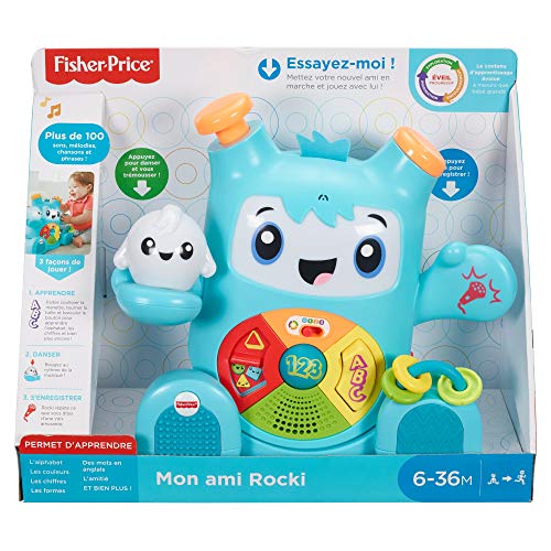 Fisher-Price Mon Ami Rocki robot interactif jouet sons et lumières pour apprendre à bébé les lettres et les formes, 6 mois et plus, version française, FXD01 – Image 8