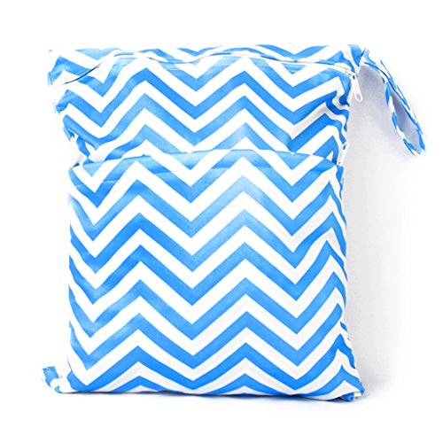 Waterproof Reusable Baby Cloth Diaper Bag Double Zipper Blue Wave
