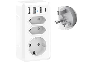 Adaptateur Prise Anglaise UK, Adaptateur Voyage 7 en 1 avec 3 USB et USB-C Adaptateur France vers UK Prise Adaptateur Anglaise Adaptateur UK Type G pour Irlande Malaisie Angleterre Royaume-Uni Dubai