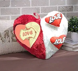 DreamVio Love Heart Shape Valentine Day Gift Fur Cushion,Plush Pillow for Gifting on Birthdays,Anniversaries Color - Red, White (Size- 17x17 inch) Shape 63