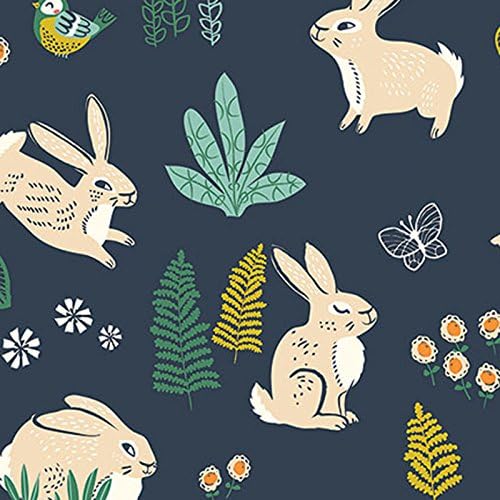 JERSEY KNIT Fabric - Bunnies Blue - BIRCHJ006 - Dressmaking &amp; Children's Clothes Fabric - 100% Organic Cotton - 0.5 Metre