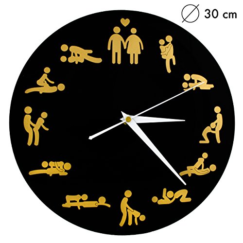 VENKON – Kamasutra Sex Wanduhr „Viel Sex nicht nur um Sechs“ Erotische Uhr mit Sexstellungen – 30 cm – schwarz - 5
