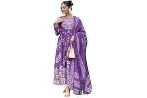 KLOSIA Damen bedrucktes Anarkali Kurta und Hose Set mit Dupatta