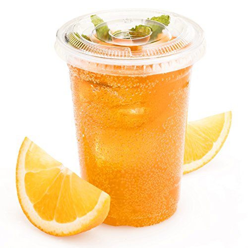 GreenDirect Plastic Ultra Clear Cups With Flat Lids For Iced Coffee Bubble Boba Tea Smoothie (100, 16 Ounce)