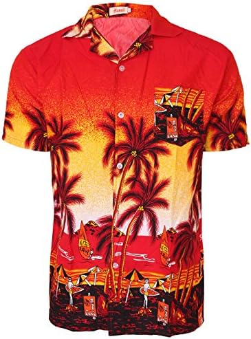 GOOGLE HAWAIIAN MENS SUMMER SHIRT FLORAL SUNSET SURF BEACH PARTY HOLIDAY STAG DANCE[Red Sunset ,XL]
