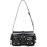 PALAY® Shoulder Bag for Woman Black Punk Y2K Handbags Chic Multipocket Zip-up Crossbody Bags with Adjustable Strap Hand Bag f