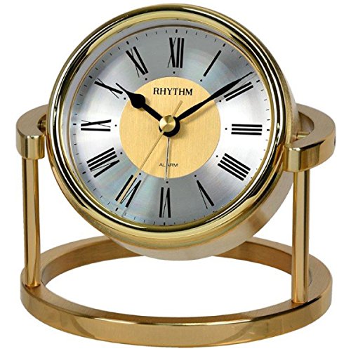 RHYTHM Table Mantel Clock Gold Metal with Alarm Quartz 7958 Amazon