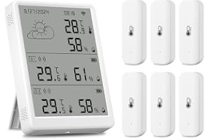 Yarryuter Tuya WIFI Väderstation med Digital Prognosskärm och 6 WiFi+RF433-Sensorer. Termometer och Hygrometer Stöder Röststy
