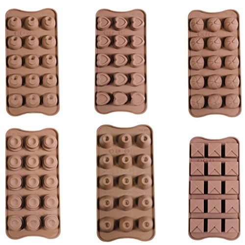 6er Set Flexible Pralinen Bonbon Eiswürfelschale aus Silikon zum Backen oder Einfrieren - Schale mit 90 Modellierförmchen von Kurtzy TM