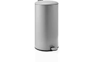 hjh OFFICE papperskorg rund 30 liter, Pedalhink med lock, Softclose CLEAN STEP 2 metallsoptunna med innerhink