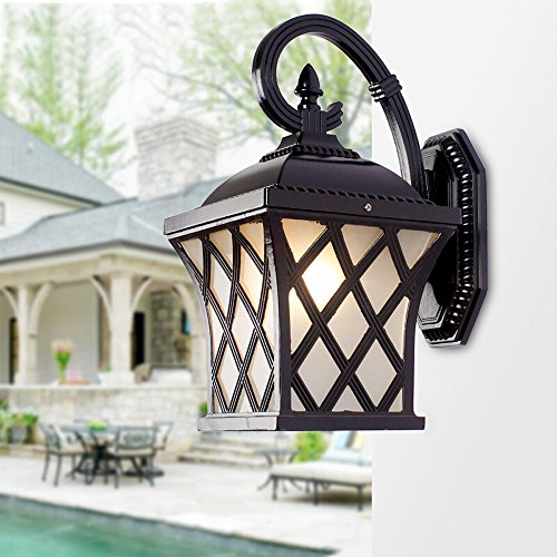 Preisvergleich Produktbild Europäische moderne Außenwandleuchte American Country Garden Außenleuchte Creative Loft Terrasse Kanal Dekorative Lichter Hohe Helligkeit E27 Lichtquelle Hochwertiges Mattglas Lampenschirm Höhe: 36 CM 110-240V ( Color : Black )