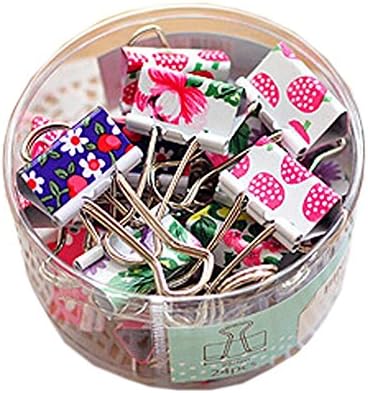 Aoxintek Pack of 24pcs Assorted Colors Lovely Cute Printing Style File Organizer Paper Holder Metal Binder Clips