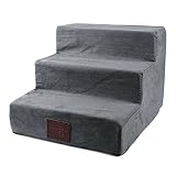 Yuena Care Haustiertreppe für Hunde Katzen mit 3 Stufen 40 x 38 x 30cm (Grau)