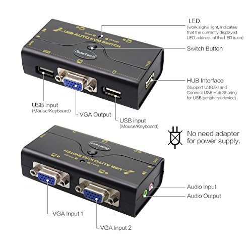 2 Port KVM Switch VGA USB Hub für Video Audio Lautsprecher / Mikrofon Auto Synchronisieren Schalter - 4