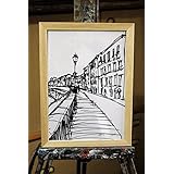 Lungarno in Pisa-Zeichnung in schwarzem Marker auf Fabriano Papier cm Größe 21x29.7cm .Ursprünglicher Entwurf durch den Künstler Davide Pacini.MADE IN ITALY, Toskana, Lucca.Zertifikat.