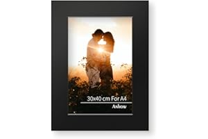 Anhow Passepartout 30x40 cm, Paspartu Negro para foto de A4(21x29,7 cm) dimensiones exteriores, presentación y protección de sus imágenes y fotos para fotos postales - Negro/ 1,5 mm