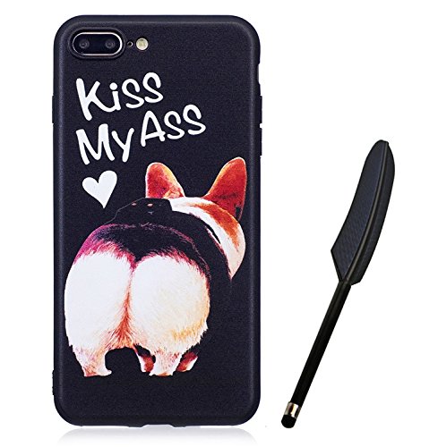 iPhone 7 Plus 5,5 zoll Hülle , Edaroo Bunt Malerei Ultra Slim Schwarz Flexible Silikon Gummi Handy Schutzhülle Schale Schutz Phone Case Cover Dauerhaft Stoßfest Bumper für Apple iPhone 7 Plus (5,5 zoll) - Lustige Niedliche Corgi Hintern
