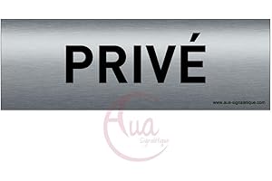 AUA SIGNALETIQUE - Plaque de porte Aluminium brossé imprimé AluSign Texte - 150x50 mm - Double Face adhésif au dos (Privé)