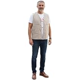 Reva Erkek Mevsimlik Yelek, Krem, M-L/XL/2XL, Keten Karışımlı, V Yaka, Rahat Kalıp, Fermuarlı, Cepli