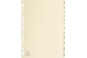 Exacompta 1212E Przekładki do segregatora JAN-DEC A4 wykonane z kartonu 12 części 21 x 29,7 cm kość słoniowa do segregowania broszur dokumentów prospektów dzielnik Certyfikat FSC