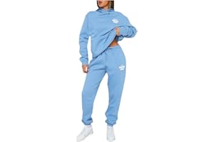 XeonZKne Women White Fox 2 Piece Tracksuit Sets Leisure Suits Warm Outfit Hoodie Sweatpants Lounge Set Y2K Activewear Sweatsuits