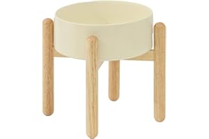 Havniva Ceramic 8.2inch Raised Dog Bowl with Stand for Large - Breed Dogs, Pet Food and Water Feeder(Single Bowl with Stand - Beige)