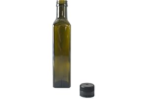 Ferramenta Centro Italia FCI 24 Bottiglie Quadre Vuote Per Olio E Liquore In Vetro Scuro Marasca Uvag Ad Alta Conservazione, Dosatore Olio Salvagoccia Con Tappo Ermetico - Made In Italy (250ml)