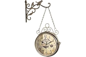 BYNYXI Zegar dworcowy, dwustronny zegar ścienny, 8 cali, vintage, metalowy, cichy, dwustronny zegar ścienny z uchwytem ściennym, klasyczny zegar wiszący w stylu retro, zegar dworcowy do salonu, biura,