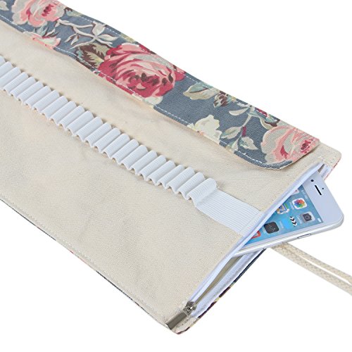 Damero Wrap Leinwand Stifterolle für 72 Buntstifte und Bleistifte Stifteetui Roll-up Mäppchen für Künstler, Verpackung Mehrzwecktasche für Reisen / Schule / Büro / Kunst, Peony (keine Schreibzeuge im Lieferumfang) - 5