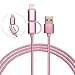 Produktbild FINOO | 2 in 1 Geflochtenes Ladekabel Datenkabel für alle Micro USB und Lightning Geräte (Rosa/2 Meter)