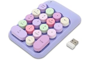 Joyzan Teclado Numérico de una Mano, Teclado Mecánico Inalámbrico Recargable, Portátil, Retro, 18 Teclas, USB 2.4G, Teclado Redondo, Extensiones Coloridas, Teclados (Tema Morado)