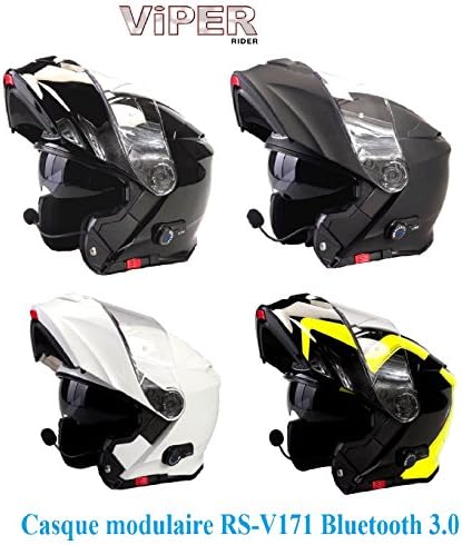 Motorcycle Helmet Viper rs-v171 Front Bluetooth 3.0 Front Helmet Ece 22.05 ACU APPROVED HELMET MODULAR Tourism, Spline noire / jaune, S