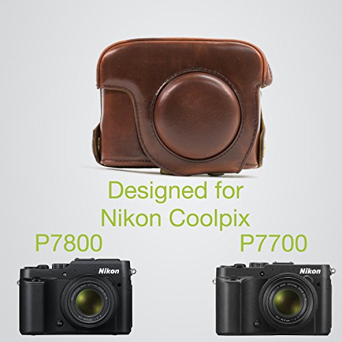 MegaGear Etui souple en cuir pour  Housse pour Nikon COOLPIX P7700   P7800  Brun Fonc   