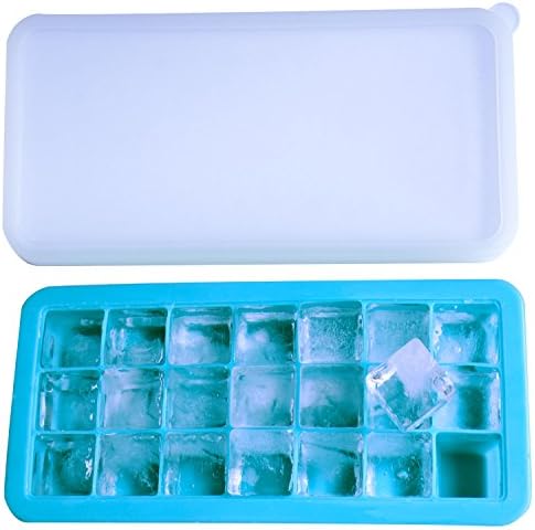 Silicone Ice Cube Trays with Lids, BPA Free, 21 Cube Easy Release Ice Cubes Molds for Cocktail, Whiskey, Coffee, Fruit Juice, by Camkey (Blue)