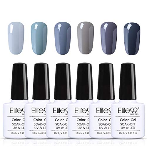 Elite99 Esmalte de Uñas, Esmaltes Semipermenentes para Uñas, 6pcs Kit de Uñas de Gel, Soak off Pintauñas de Colores para Manicura 10ml - Gris 011