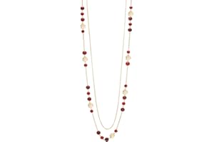 FULU AUTUMN Layered Long Gold Necklaces for Women Natural Stone Beaded Double Chain with Flower Costume Jewellery