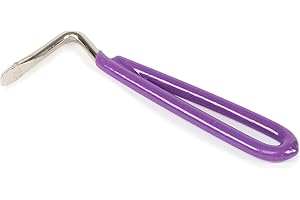 Freerein Equipment PACK of 10 - EZI-GROOM Pear Shaped Strong Metal Hoof Pick with Coloured Vinyl Handle for Grooming - (Purple)
