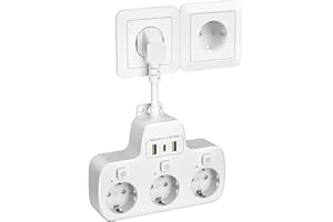 HONIHOM Ciabatta Multipresa con Interruttori Indipendenti, Presa Multipla Salvaspazio 3 Prese Schuko con Interruttore Ciabatta Elettrica USB C Adattatore Multipresa parete Spina Tedesca Cavo 0,1m, Bianco