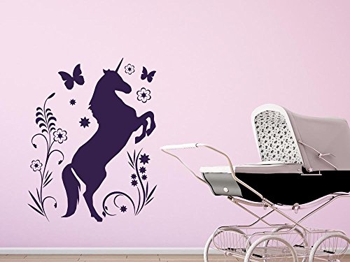 Wandtattoo für Kinderzimmer Schule Einhorn für Mädchen mit Schmetterlingen (64x50cm//035 pastellorange)