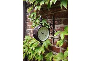 HH Home Hut Outdoor indoor Clock double sided Thermometer Garden Wall Station Dia 14.5cm